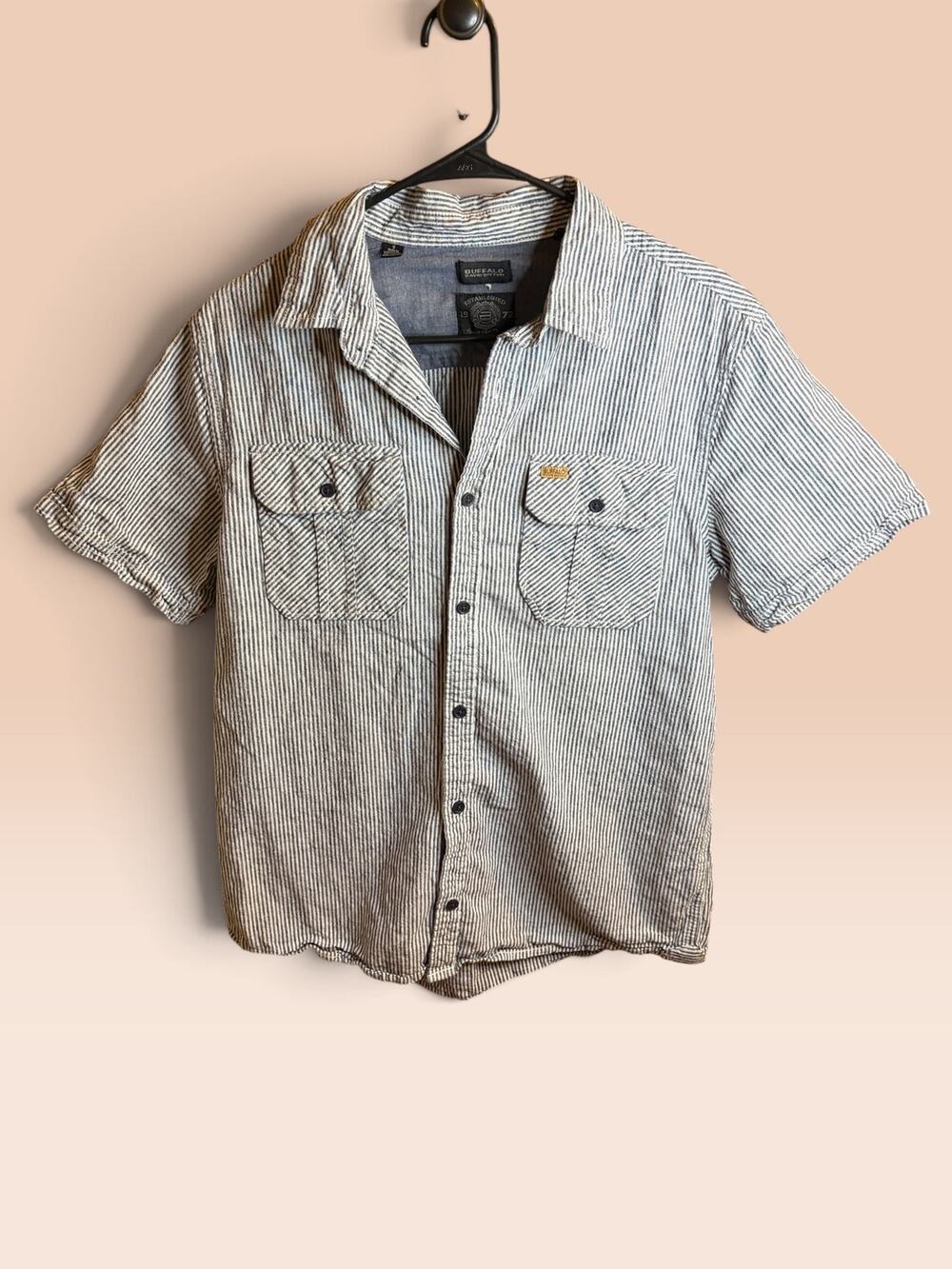 Buffalo David Bitton Mens Size S Striped Short Sleeve Button Down Shirt